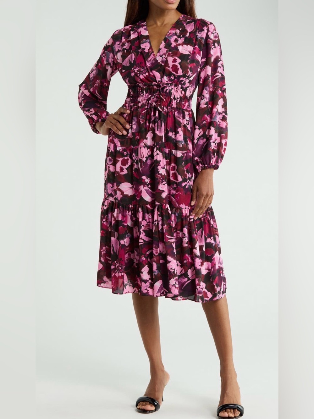 NWT Derek Lam Pink Floral V-Neck Midi Dress $595 MSRP